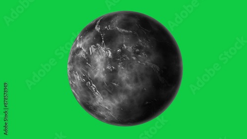 mysterious unknown planet with black color rotation on chroma key background