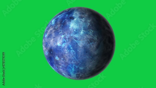 beautiful blue color abstract unknown planet rotation seamless looping animation in green screen