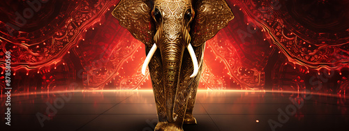 Powerful elephant, fiery backdrop.