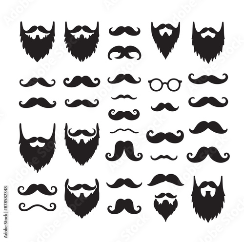 Mustaches and beard style set vector silhouettes illustration 
