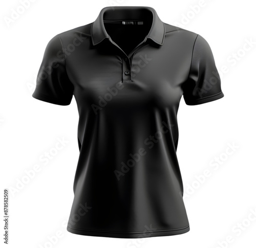 Mockup of a black polo shirt for a women isolated on Transparent background. 