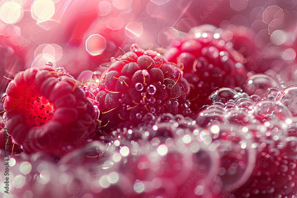 Close-up of Red Raspberries in Water with Bokeh. Close-up of Red Raspberries in Water with Bokeh.