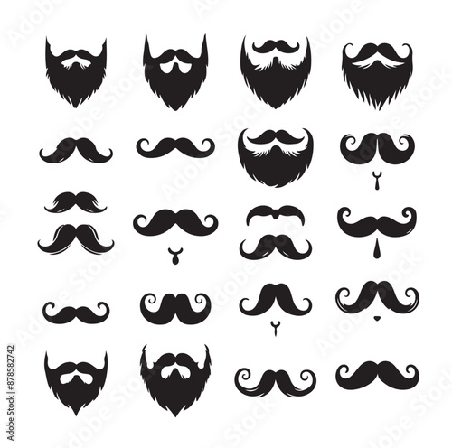 Mustaches and beard style set vector silhouettes illustration 