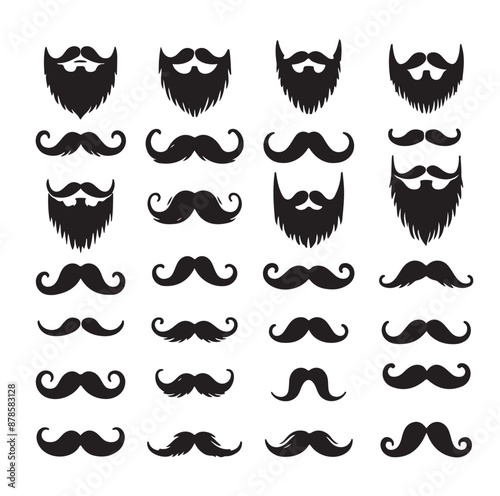 Mustaches and beard style set vector silhouettes illustration 