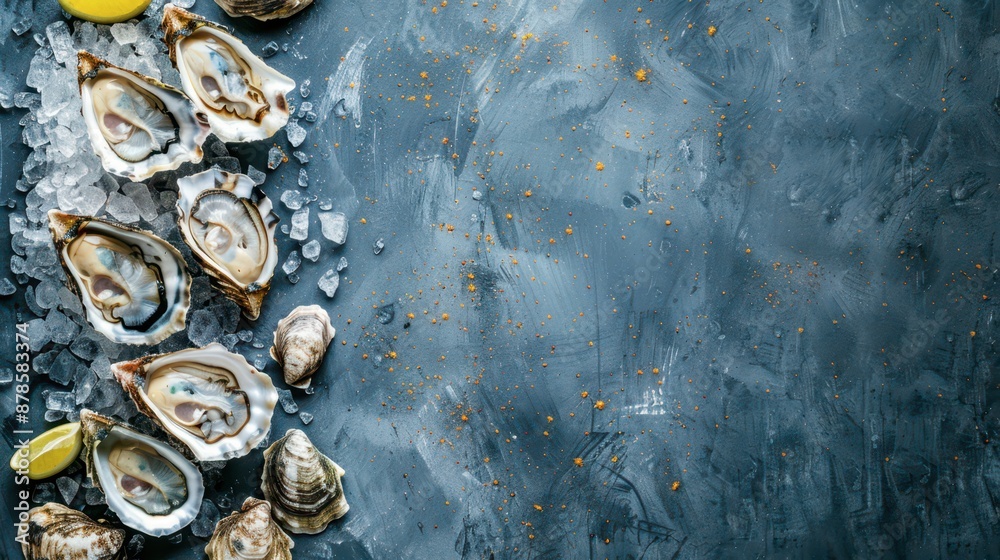 Fresh Oysters on Ice With Lemon Wedges, Ready for Dinner Fresh Oysters on Ice With Lemon Wedges, Ready for Dinner