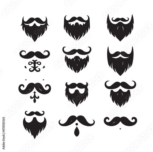 Mustaches and beard style set vector silhouettes illustration 