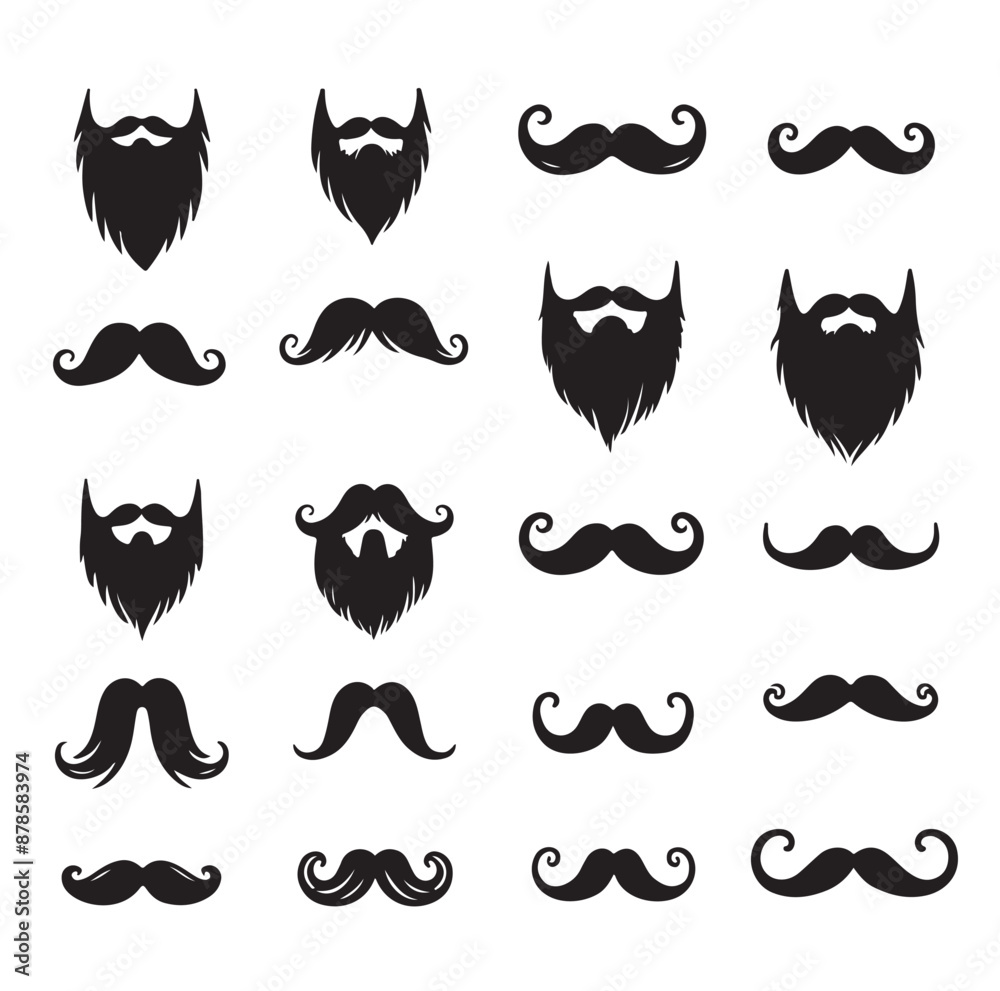 Mustaches and beard style set vector silhouettes illustration Mustaches and beard style set vector silhouettes illustration