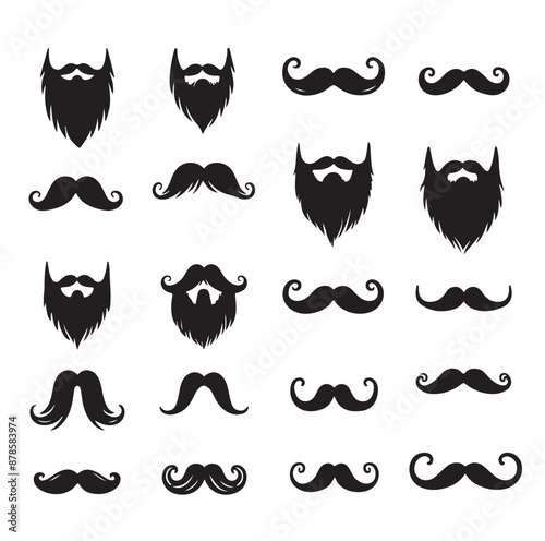 Mustaches and beard style set vector silhouettes illustration 