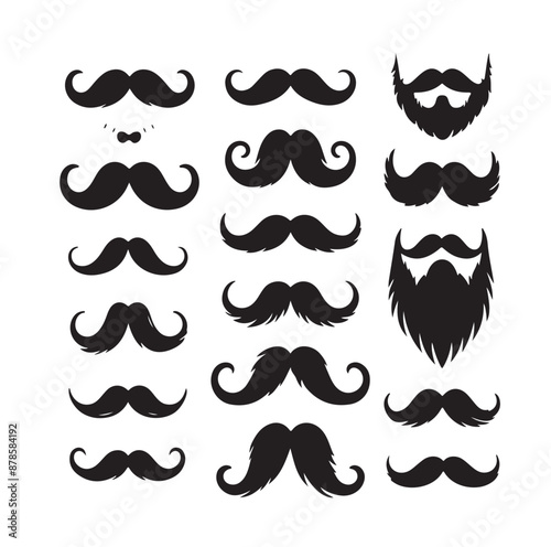 Mustaches and beard style set vector silhouettes illustration 