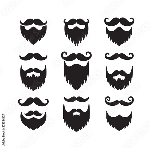 Mustaches and beard style set vector silhouettes illustration 