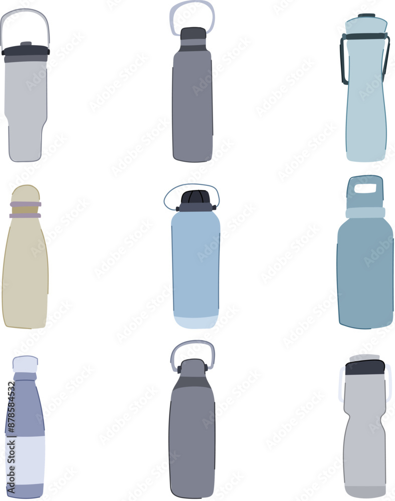 stainless bottle set cartoon. metal mockup, reusable steel, container package stainless bottle sign. isolated symbol vector illustration stainless bottle set cartoon. metal mockup, reusable steel, container package stainless bottle sign. isolated symbol vector illustration