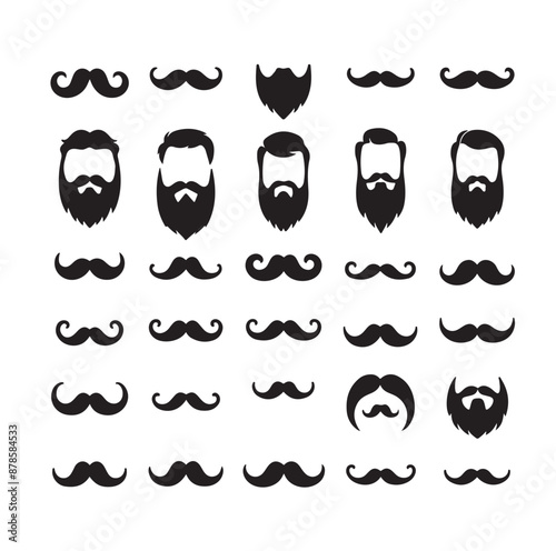Mustaches and beard style set vector silhouettes illustration 