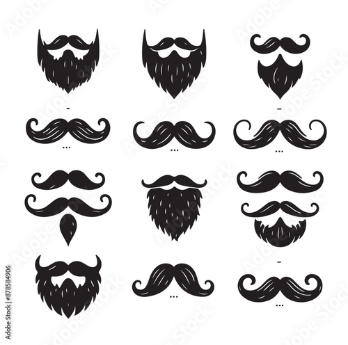 Mustaches and beard style set vector silhouettes illustration 