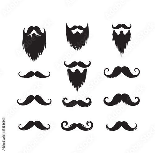 Mustaches and beard style set vector silhouettes illustration 