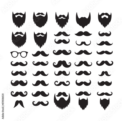 Mustaches and beard style set vector silhouettes illustration 