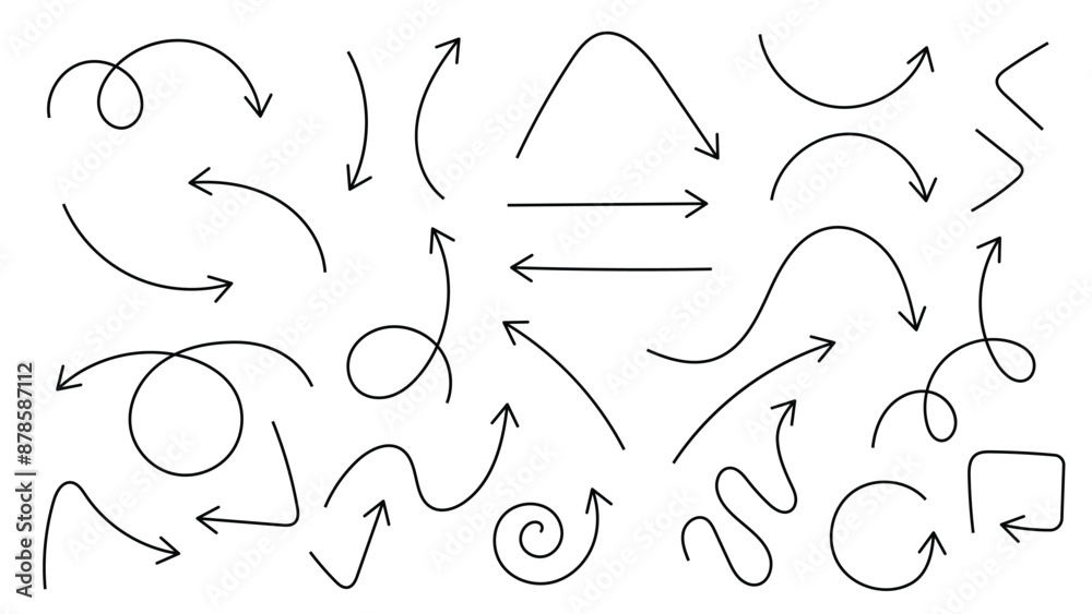 Direction arrows, hand drawn, vector illustration, on a white or transparent background