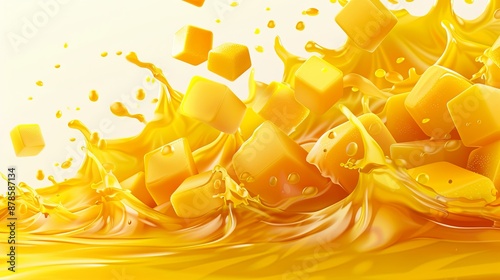 Fresh Mango Juice Splash with Cubes.
