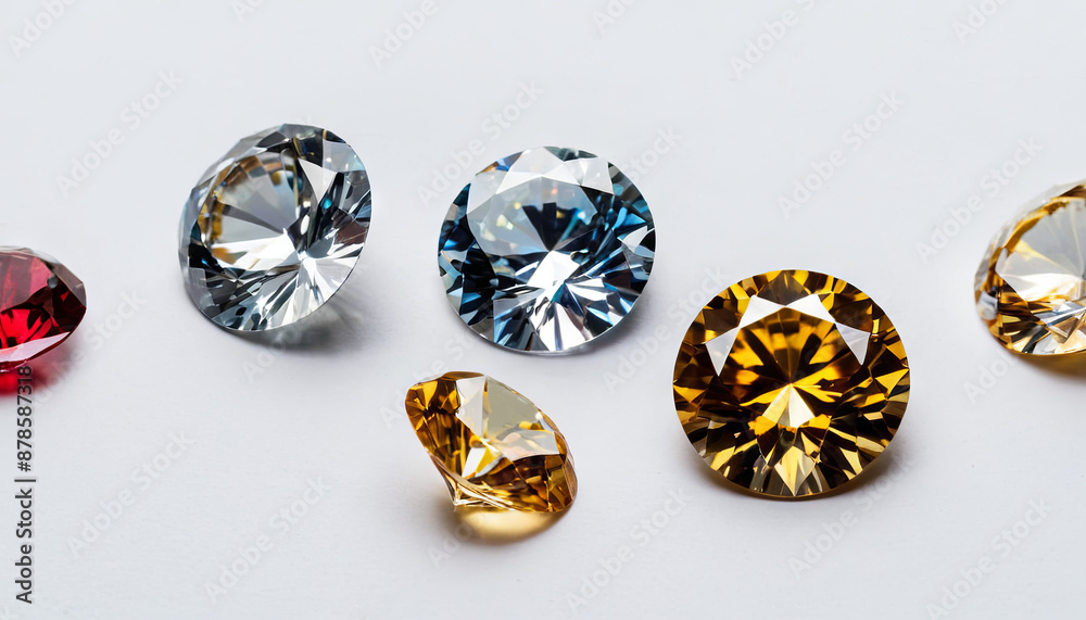 Six gemstones of various colors are displayed on a white background Six gemstones of various colors are displayed on a white background