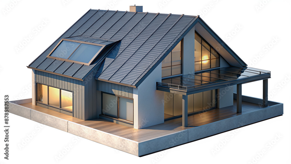 Green Energy Home with Modern Solar Panels. Cut Out Green Energy Home with Modern Solar Panels. Cut Out