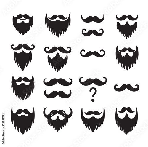 Mustaches and beard style set vector silhouettes illustration 