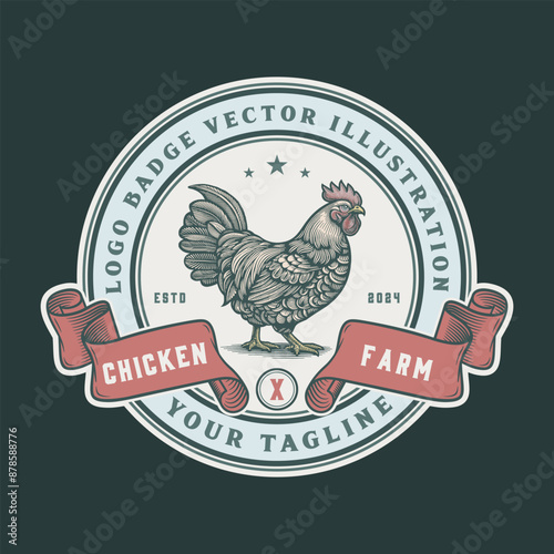 Chicken Farm Logo stamp, vector illustration.