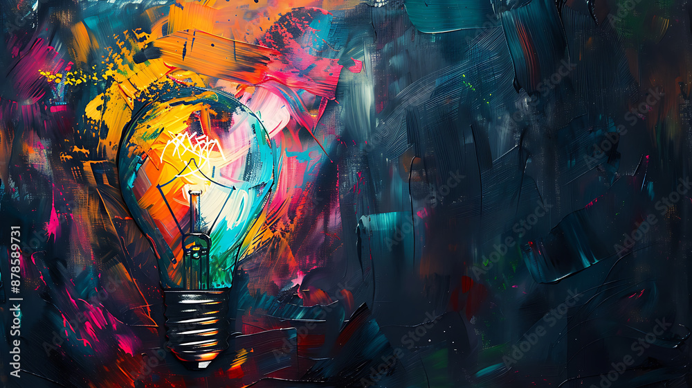 Fototapeta premium A vibrant lightbulb, painted in bold colors, symbolizes innovation. 