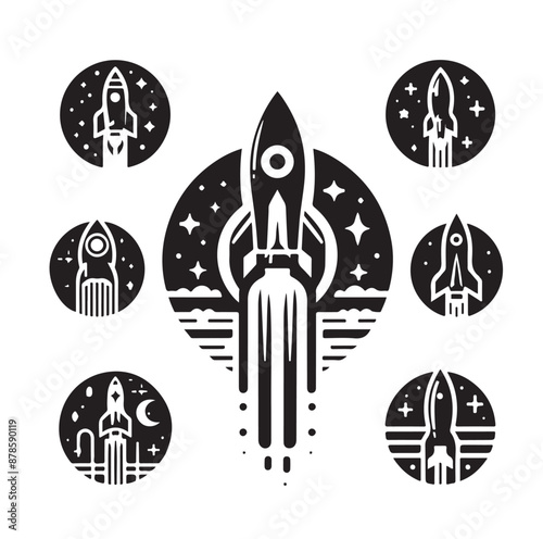 rocket launch icon set vector silhouettes illustration 
