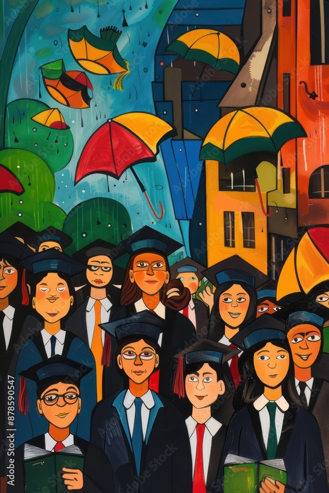 Obraz premium a painting of a group of people in graduation robes