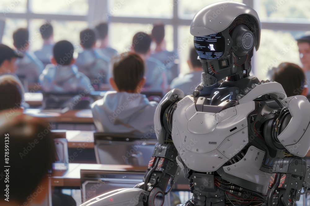 a robot in a classroom with students a robot in a classroom with students