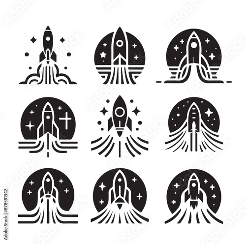 rocket launch icon set vector silhouettes illustration 