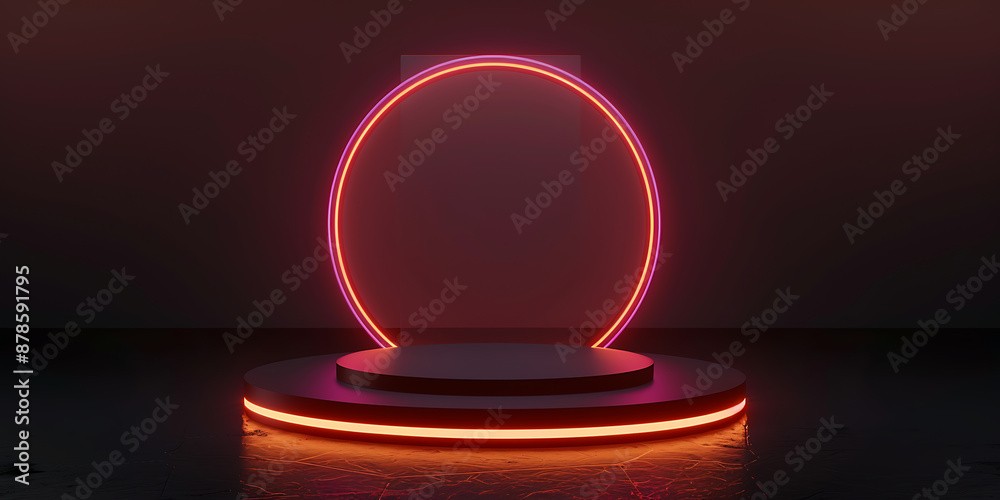 Neon-lit, oval-shaped platform, glowing red. Empty stage, modern design.
Neon-lit, oval-shaped platform, glowing red. Empty stage, modern design.