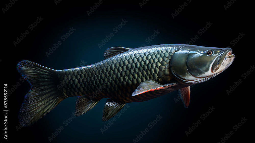 Fototapeta premium Dark fish, scales shimmer, powerful silhouette. 