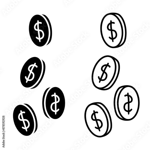 Money coin dropping doodle. Dollar coin falling hand drawn sketch style icon. Finance success doodle drawn concept. Vector illustration.