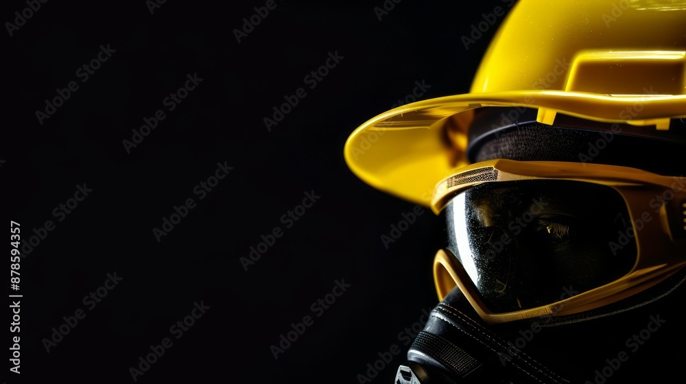 Fototapeta premium Close-up of a Man Wearing a Protective Mask and Hard Hat