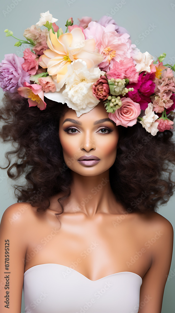 Floral crown beauty portrait pastel pinks and creams spring fashion.
Floral crown beauty portrait pastel pinks and creams spring fashion.