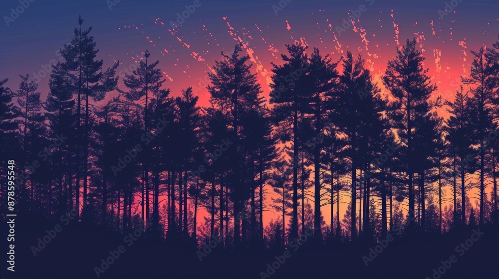 Silhouetted Pine Forest at Sunset Silhouetted Pine Forest at Sunset