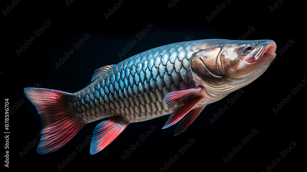 A blue and red fish with scales swimming against a black background, perfect for nature, wildlife, and aquatic themes.
A blue and red fish with scales swimming against a black background, perfect for nature, wildlife, and aquatic themes.