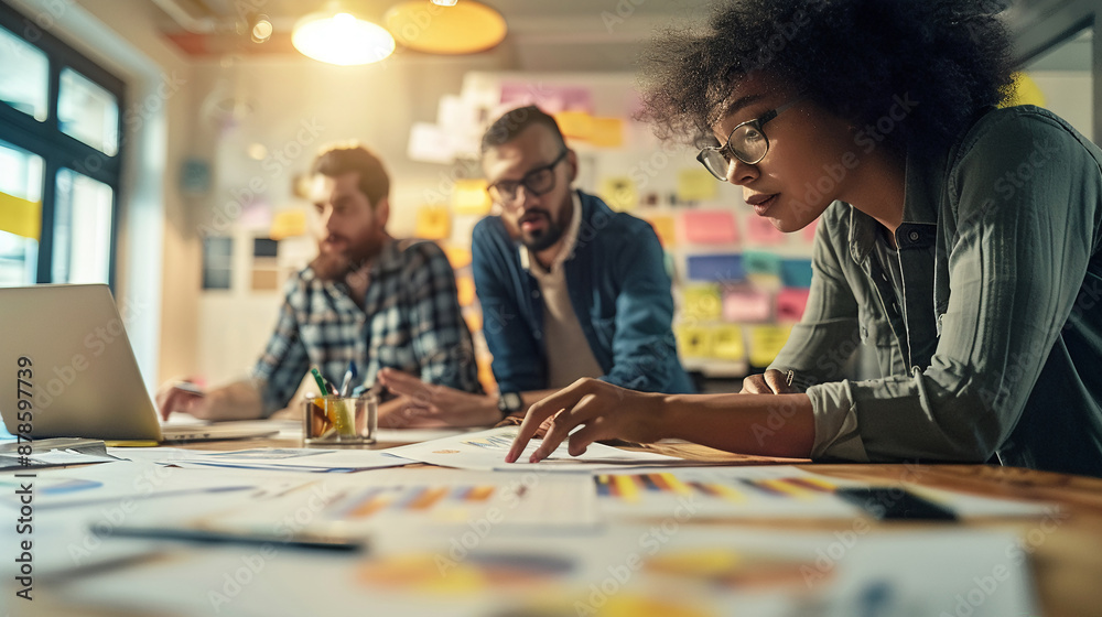 Fototapeta premium Multinational teams are setting goals on project management apps.