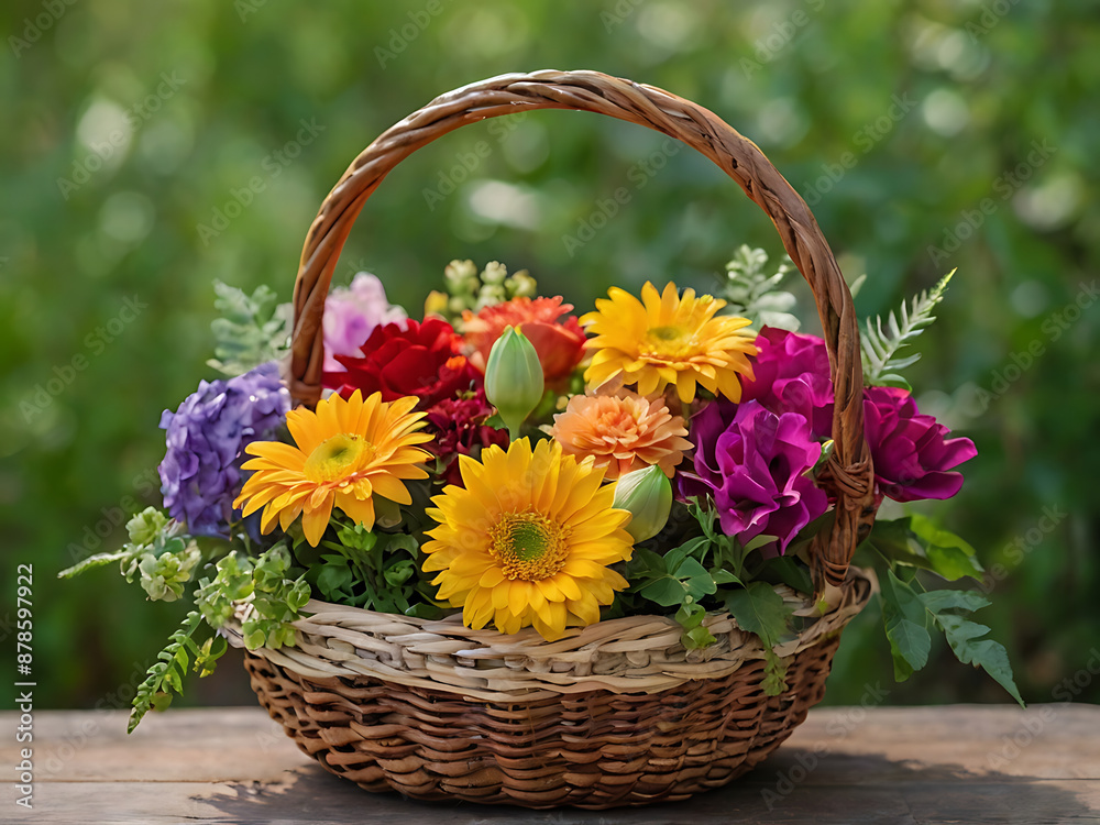 Basket of beautiful flowers, Blossoms in a basket; Nature'' s vibrant bouquet. Basket of beautiful flowers, Blossoms in a basket; Nature'' s vibrant bouquet.