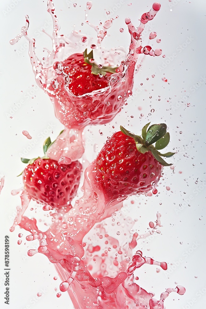 Strawberries Splashing in Pink Liquid. Strawberries Splashing in Pink Liquid.