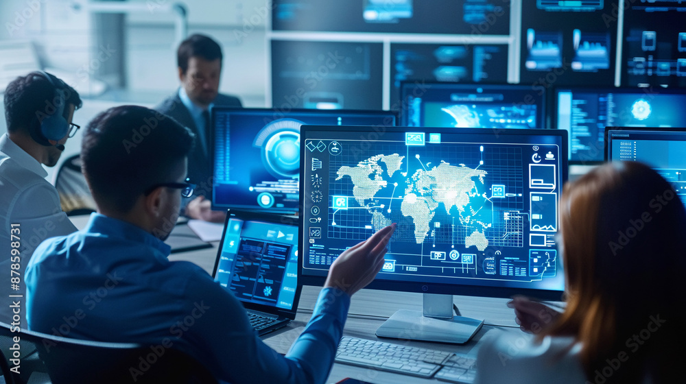 A team of experts using AI to enhance network security. technology AI A team of experts using AI to enhance network security. technology AI