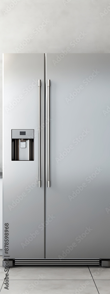 A modern, minimalist, silver refrigerator with sleek handles, perfect for a contemporary kitchen design.
A modern, minimalist, silver refrigerator with sleek handles, perfect for a contemporary kitchen design.