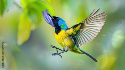 A Vibrant Green-winged Bird in Flight