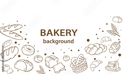 31.08_4Hand drawn bakery seamless pattern. seamless pattern for baking, Cafe, shop. Horizontal border with food doodles. Vector illustration. bakery packaging pattern. bakery products pattern backgrou