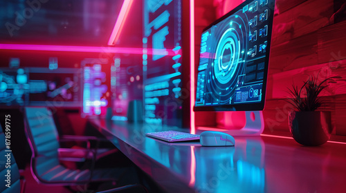 An AI-driven firewall monitoring and protecting a home network. technology AI photo