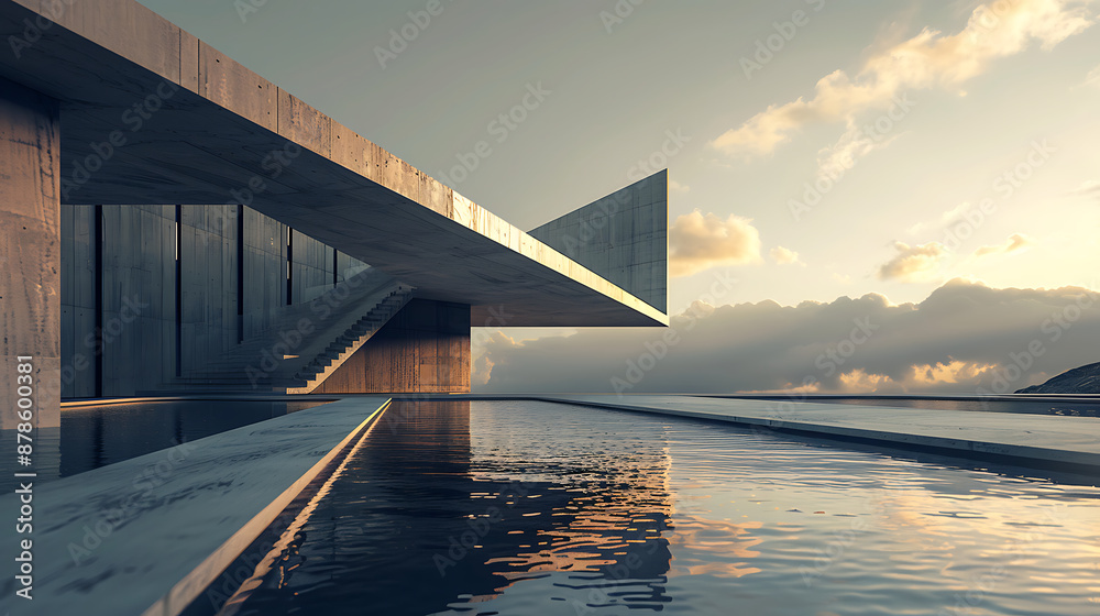 Minimalist concrete architecture with a reflecting pool, evoking ... - Reflecting Modern Luxury Through Minimalist Designs