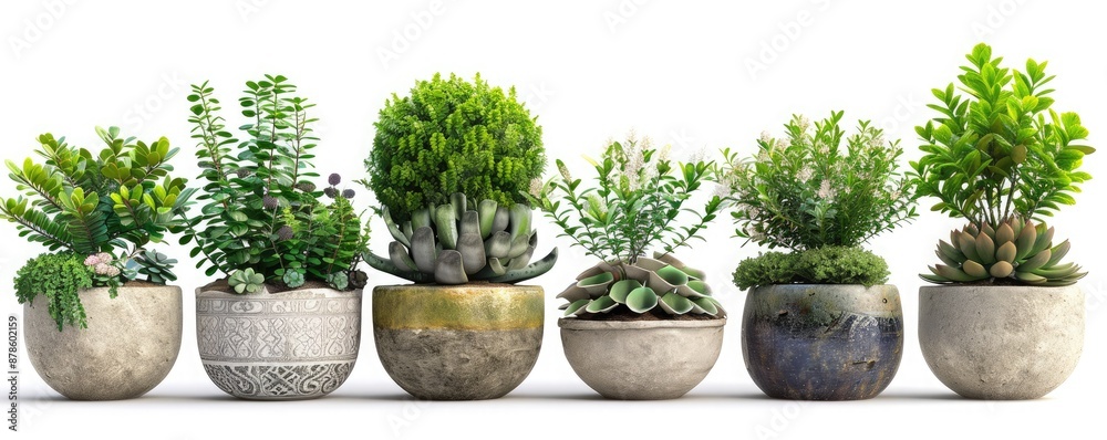 Selection of green plants in elegant pots, perfect for a natural health-focused interior decor, transparent PNG background Selection of green plants in elegant pots, perfect for a natural health-focused interior decor, transparent PNG background