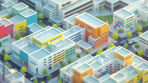 Colorful Abstract Aerial View of a Hospital Complex