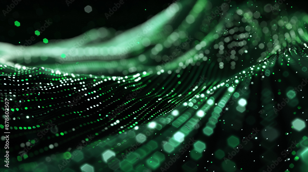 Digital Data Stream with Green and White Binary Codes Digital Data Stream with Green and White Binary Codes