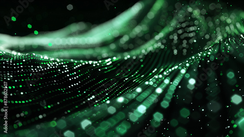 Digital Data Stream with Green and White Binary Codes
